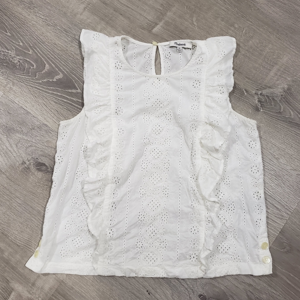 Madewell White Top Eyelet Cotton Top